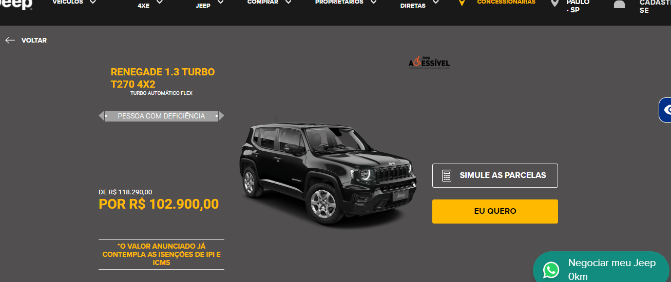 Jeep Renegade para PcD tem preço de pouco mais de R$ 100 mil: veja condições