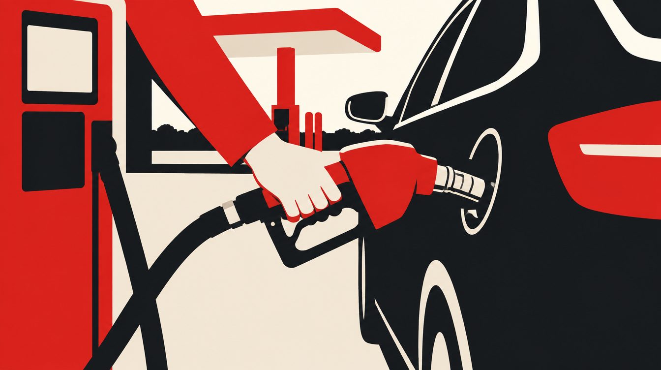 Ilustração de uma mão abastecendo um carro em um posto de combustível