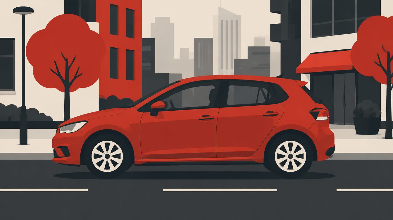 Ilustração de um hatch compacto de lado em uma rua urbana