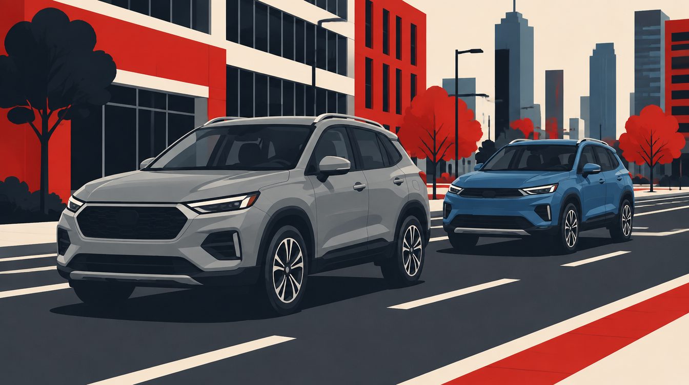 Ilustração de SUVs compactos em uma rua urbana
