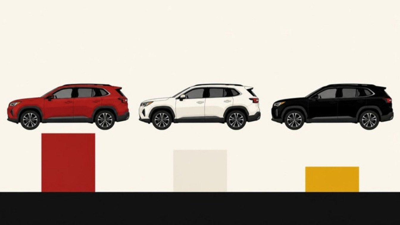 Ilustração de três SUVs lado a lado com barras de alturas diferentes embaixo